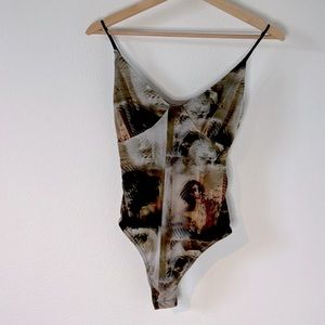Brand new PrettyLittleThing print thong bodysuit size 4 black tan